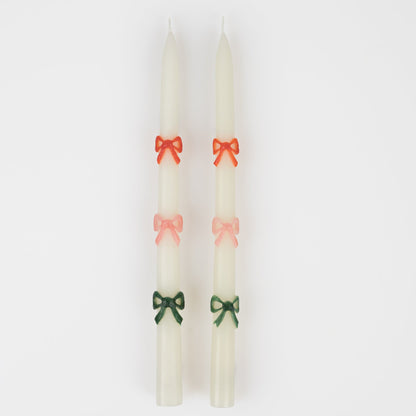 Pair of Multi Color Bow Taper Candles