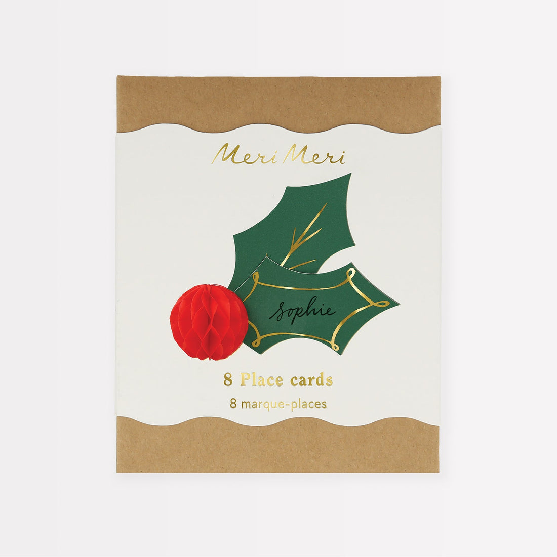 package showing holly honeycomb place cards