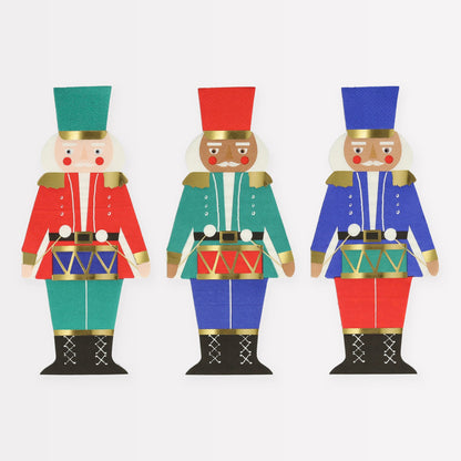 Three Nutcracker Napkins in assorted colors