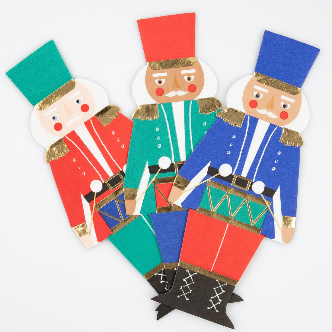 Close up of three nutcracker napkins