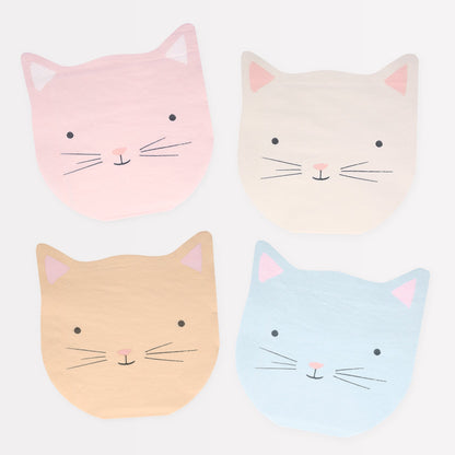 Four Meri Meri Cat Napkins designed to look like cat faces.