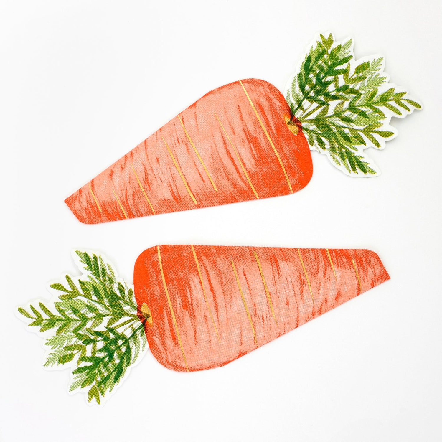 An illustration of Foiled Carrot Napkins by Meri Meri on a white background, perfect for Easter celebration napkins.