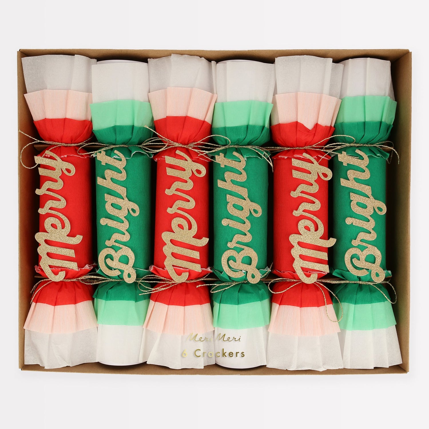 Merry &amp; Bright Christmas Crepe Crackers in box