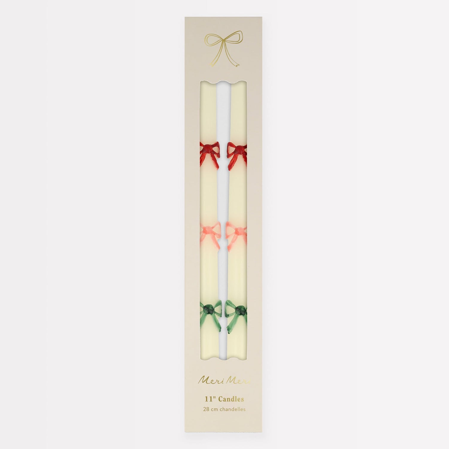 Multi color bow taper candles in package