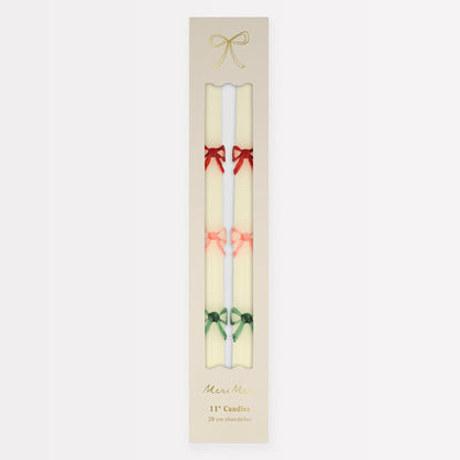 Multi color bow taper candles in package