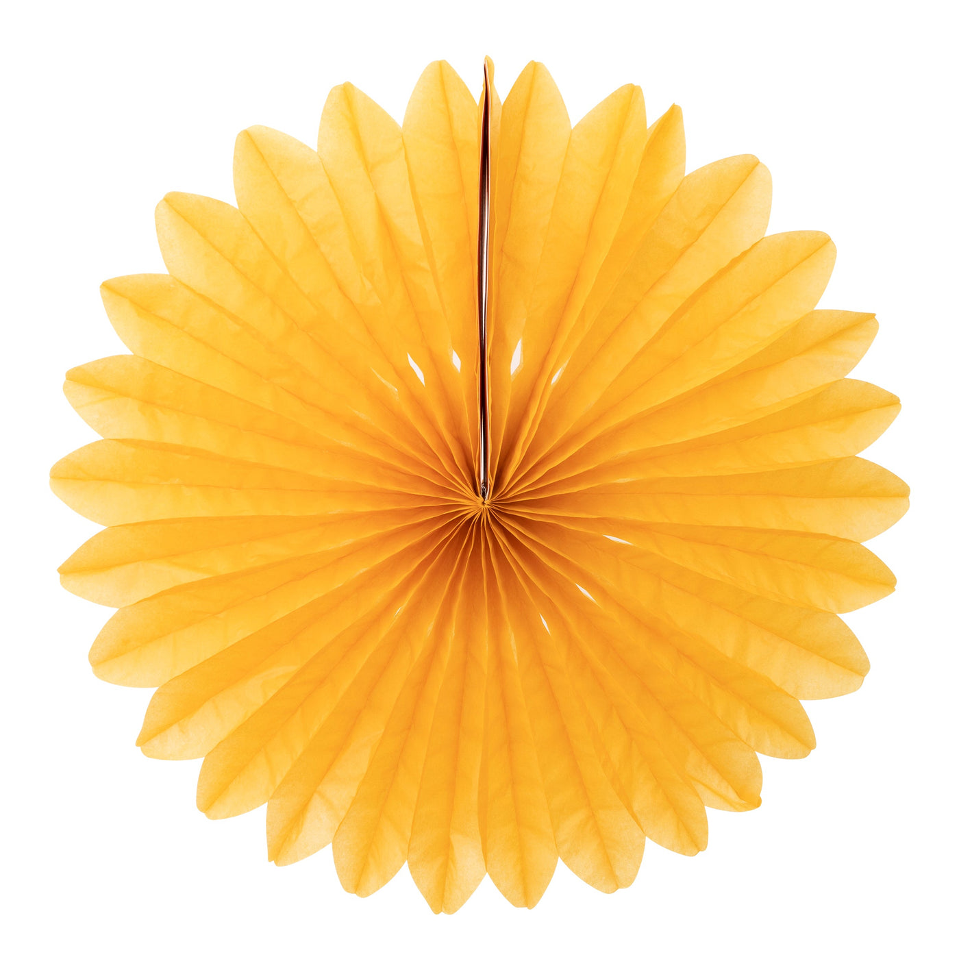 Flat round honeycomb fan in yellow.