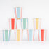 Meri Meri Preppy Stripe Cups in fun primary colors stacked up. 