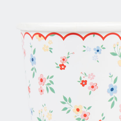 Close up of Ditsy Posy Scalloped Paper Cups by Meri Meri. 