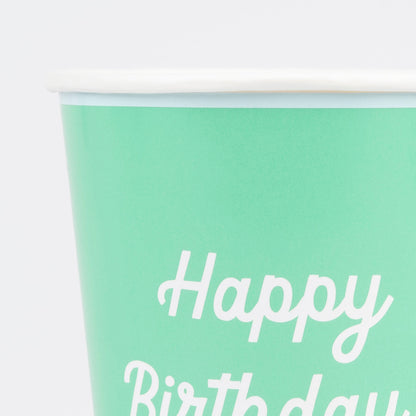 Close up Meri Meri Happy Birthday cup. 