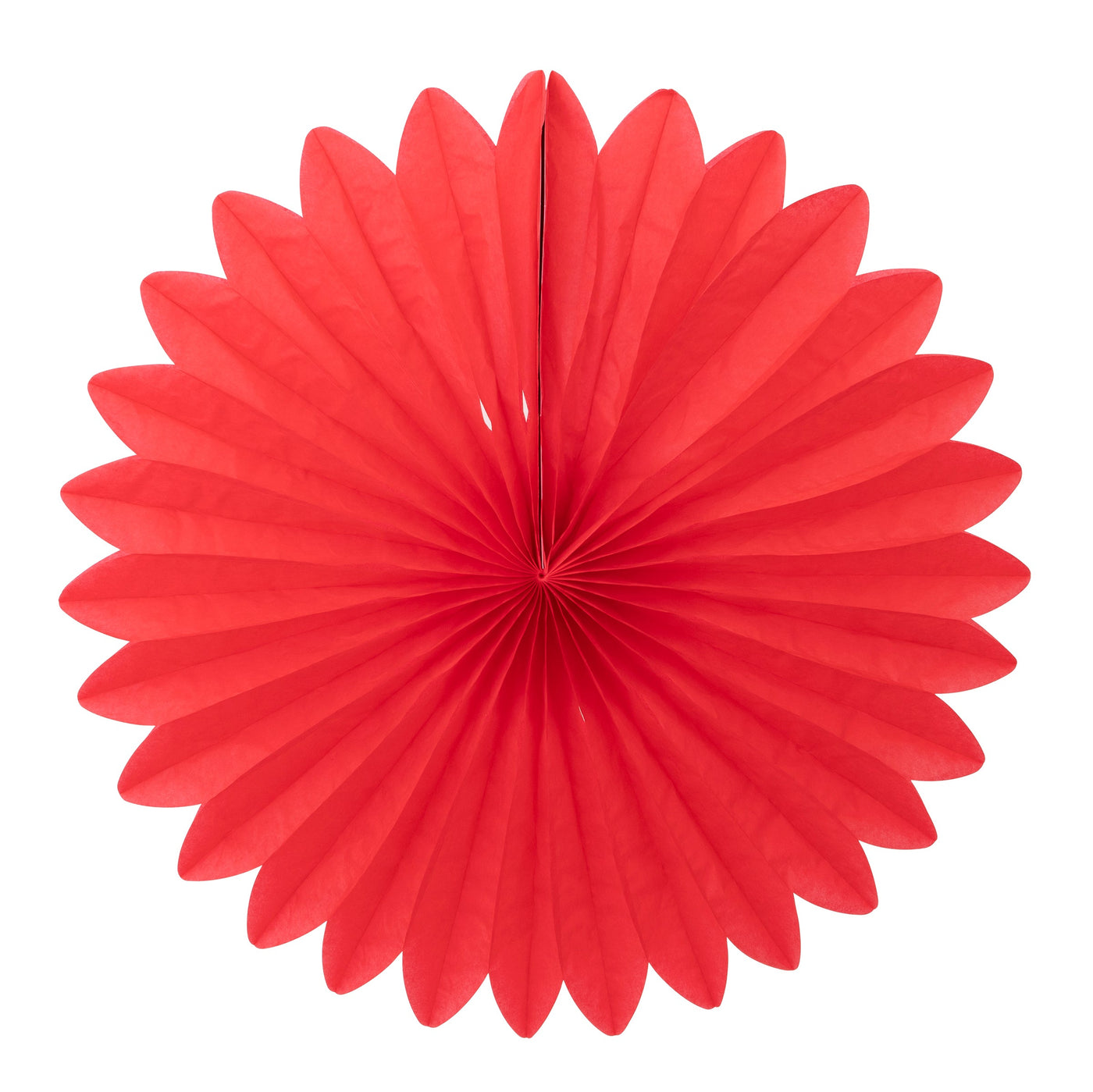 Flat round honeycomb fan in red. 