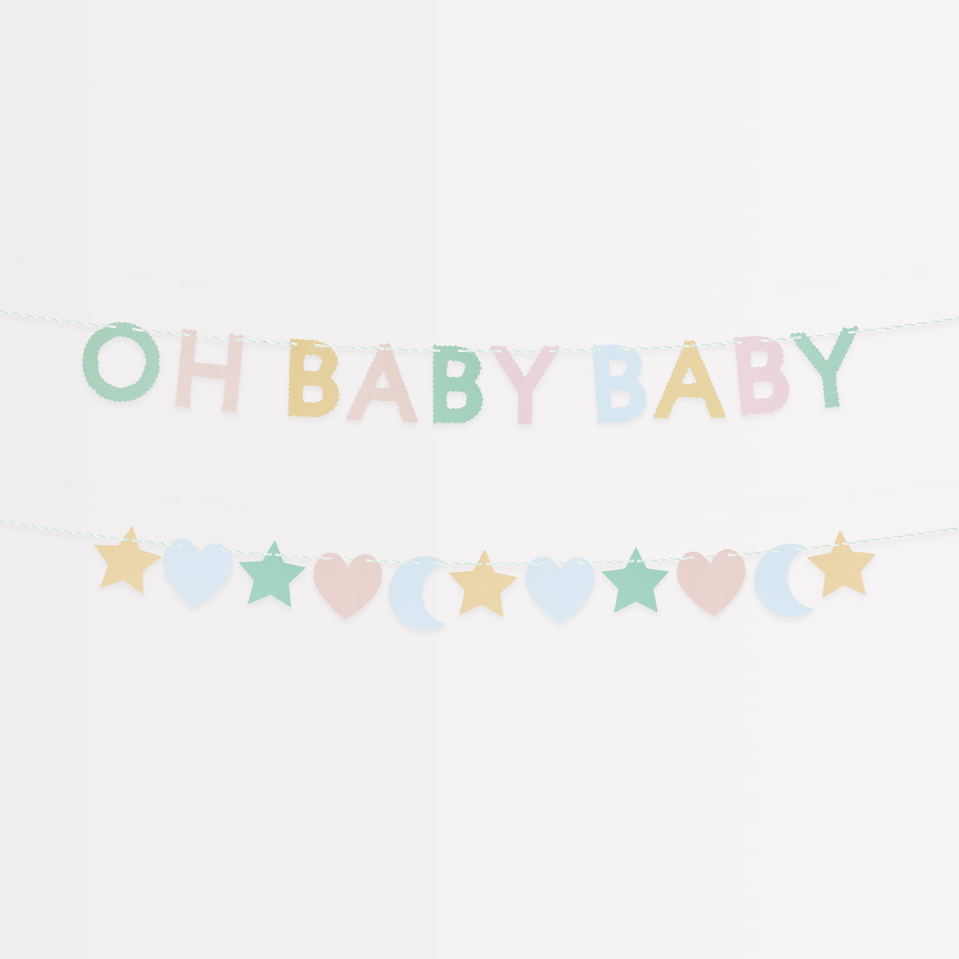 Meri Meri Baby Garland Garland 1 features star, moon and heart pennants
Garland 2 features &