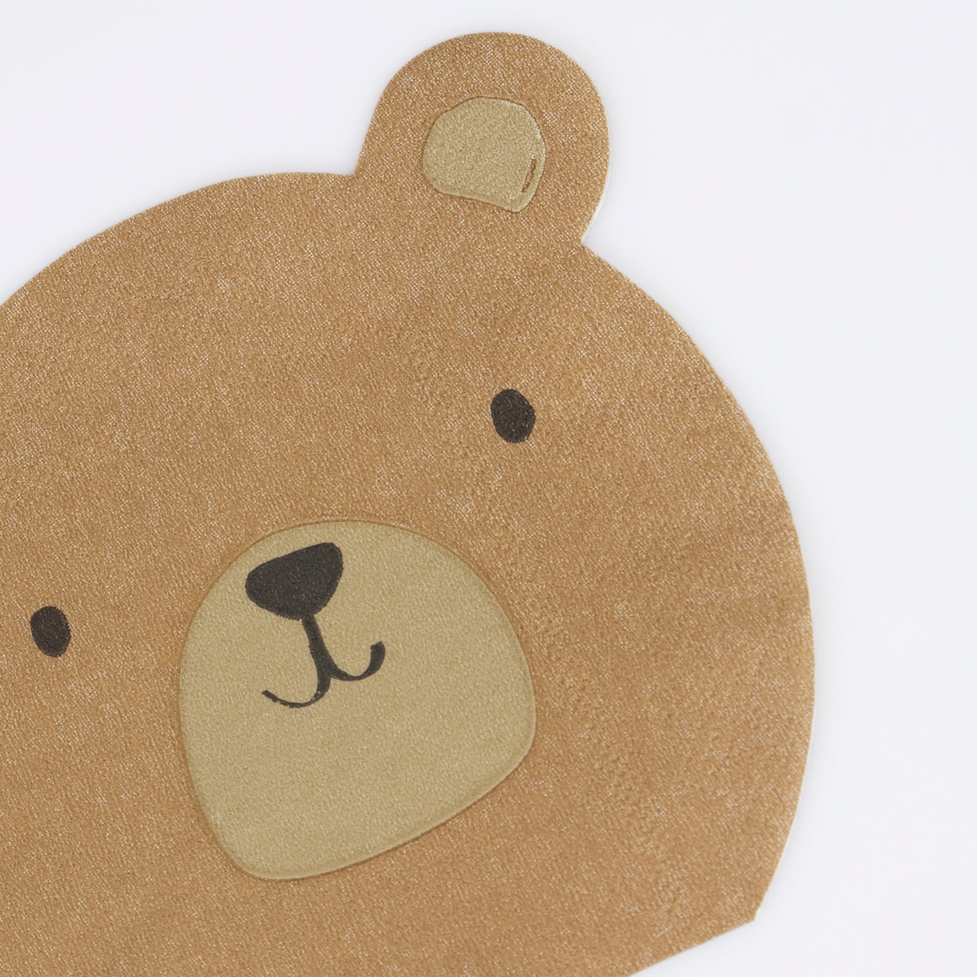 Close up of Woodland Bear Shaped Paper Napkins by Meri Meri. 