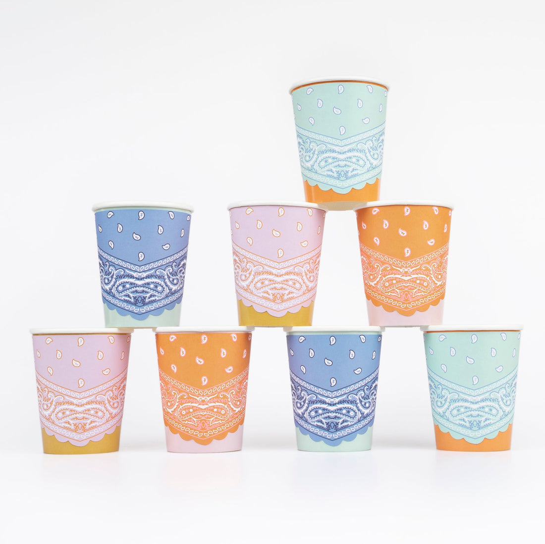 Meri Meri Western Bandana Cups in assorted colors. 