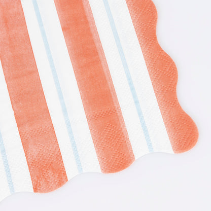 Close up of scallop edge on Meri Meri Preppy Stripe Napkin. 