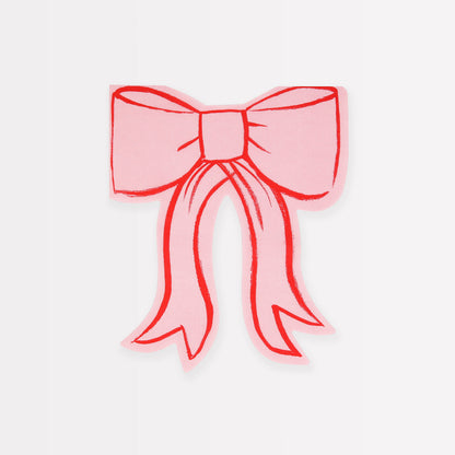 Pink bow shaped napkin with red outline by Meri Meri. 