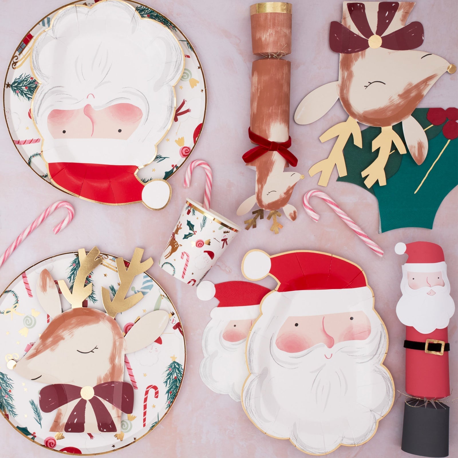 A festive Christmas table setting featuring the Christmas Character Characters.