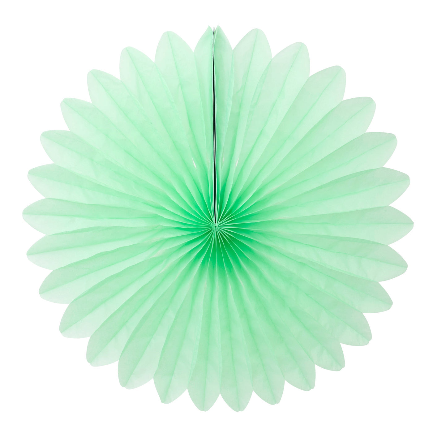 Flat round honeycomb fan in mint. 