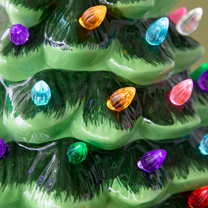 Close up of the Porcelain Vintage Lit Tree with Timer, showing it&