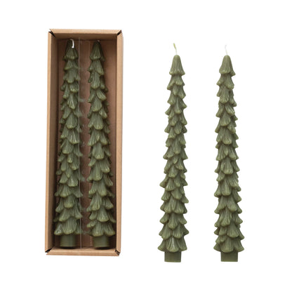 Green Tree Shape Taper Candles, Set of 2