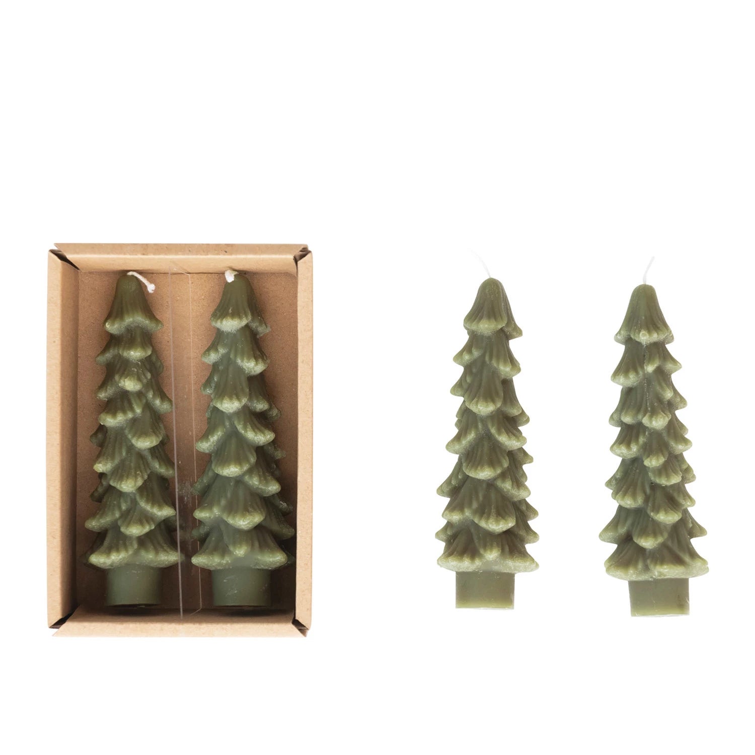 Green Tree Shape Taper Candles, Set of 2