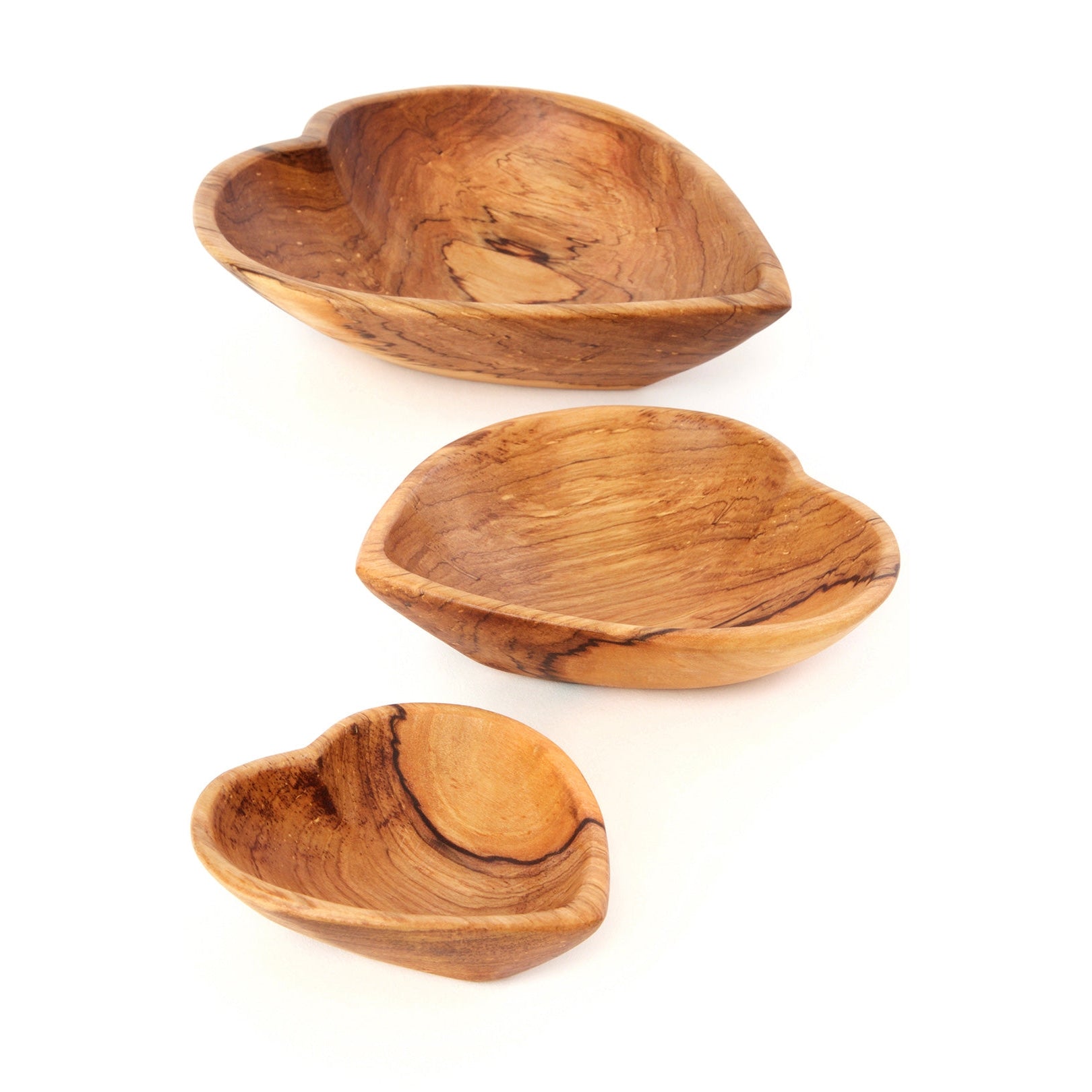 Set of Three Wild Olive Wood Nesting Heart Bowls