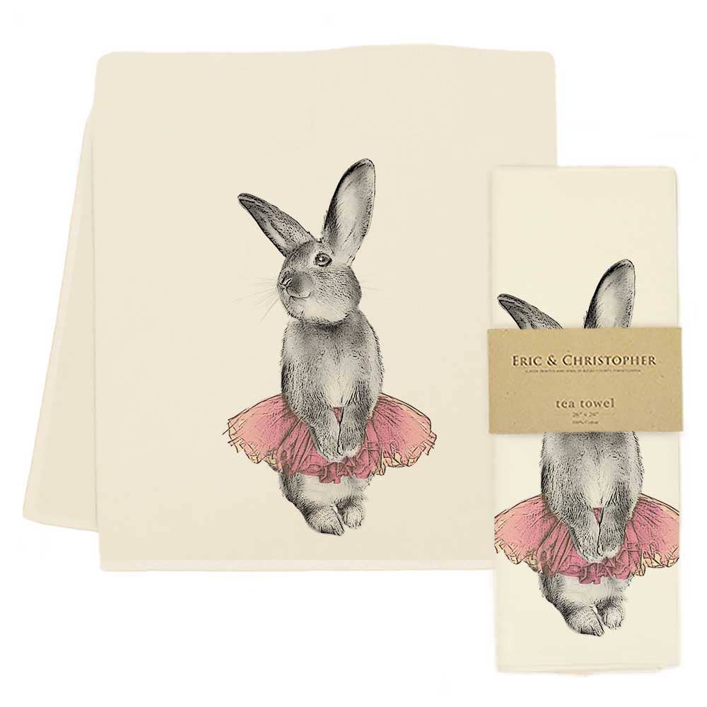 Bunny in a pink tutu tea towel.