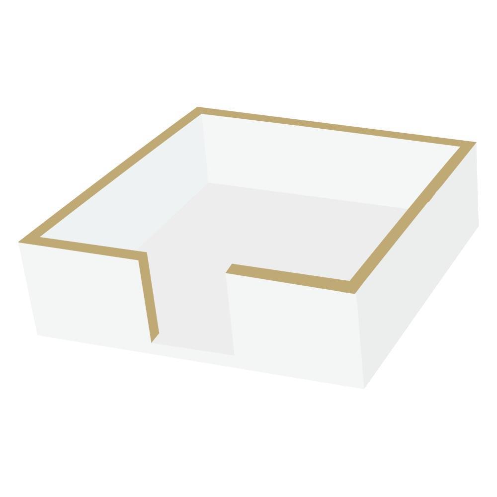 Beverage Napkin Caddy in White/Gold Trim