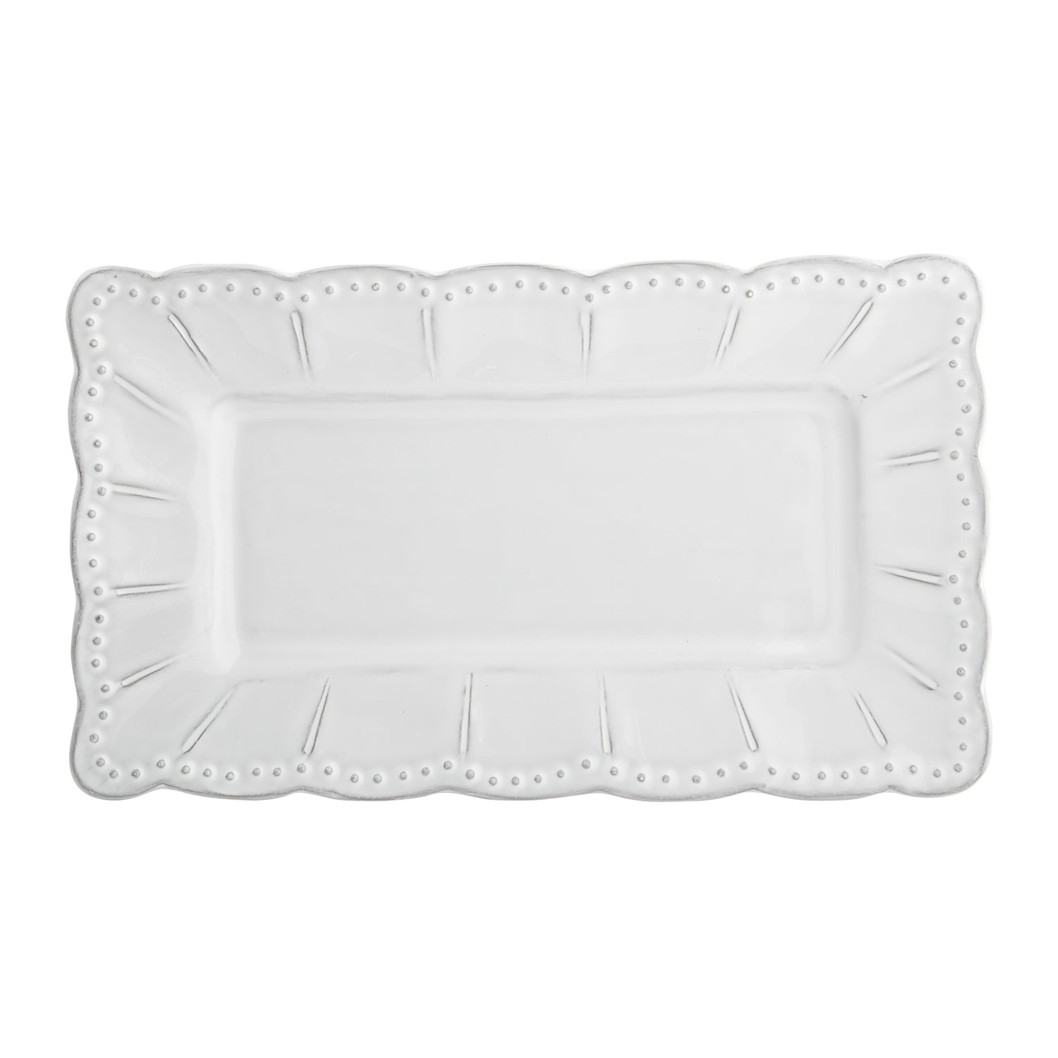 Bella Bianca Small Rectangular Platter by Arte Italica with decorative edge detailing.