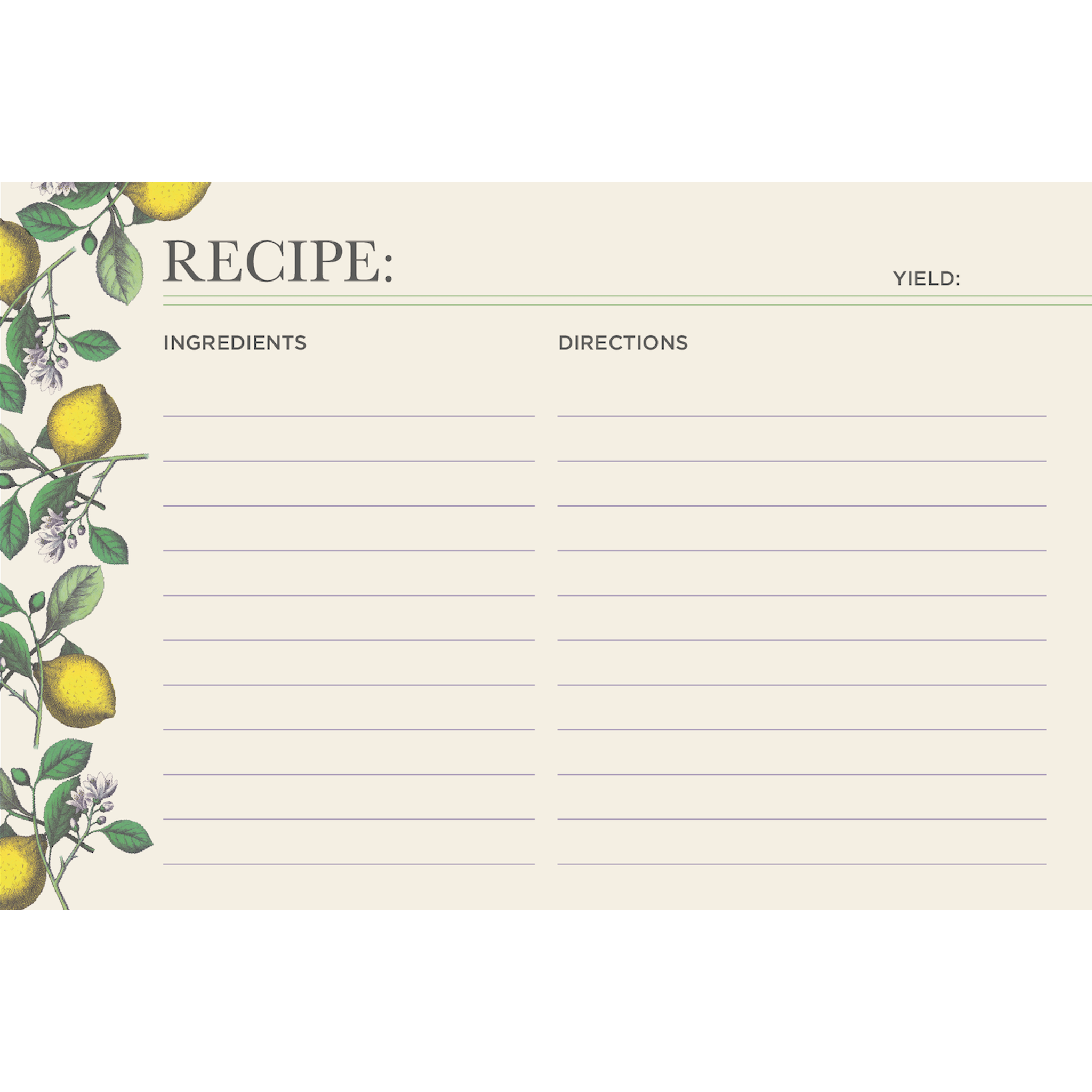 A Lemon Recipe Card adorned with vibrant lemons and leaves, perfect for gifting by Hester &amp; Cook.