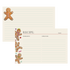 Both sides of a lined recipe card with space for ingredients and directions on the front, with more lined space on the back. The front of the card is adorned with three gingerbread men and colorful holiday candies along the left side, and the back features one gingerbread man in the upper left corner.