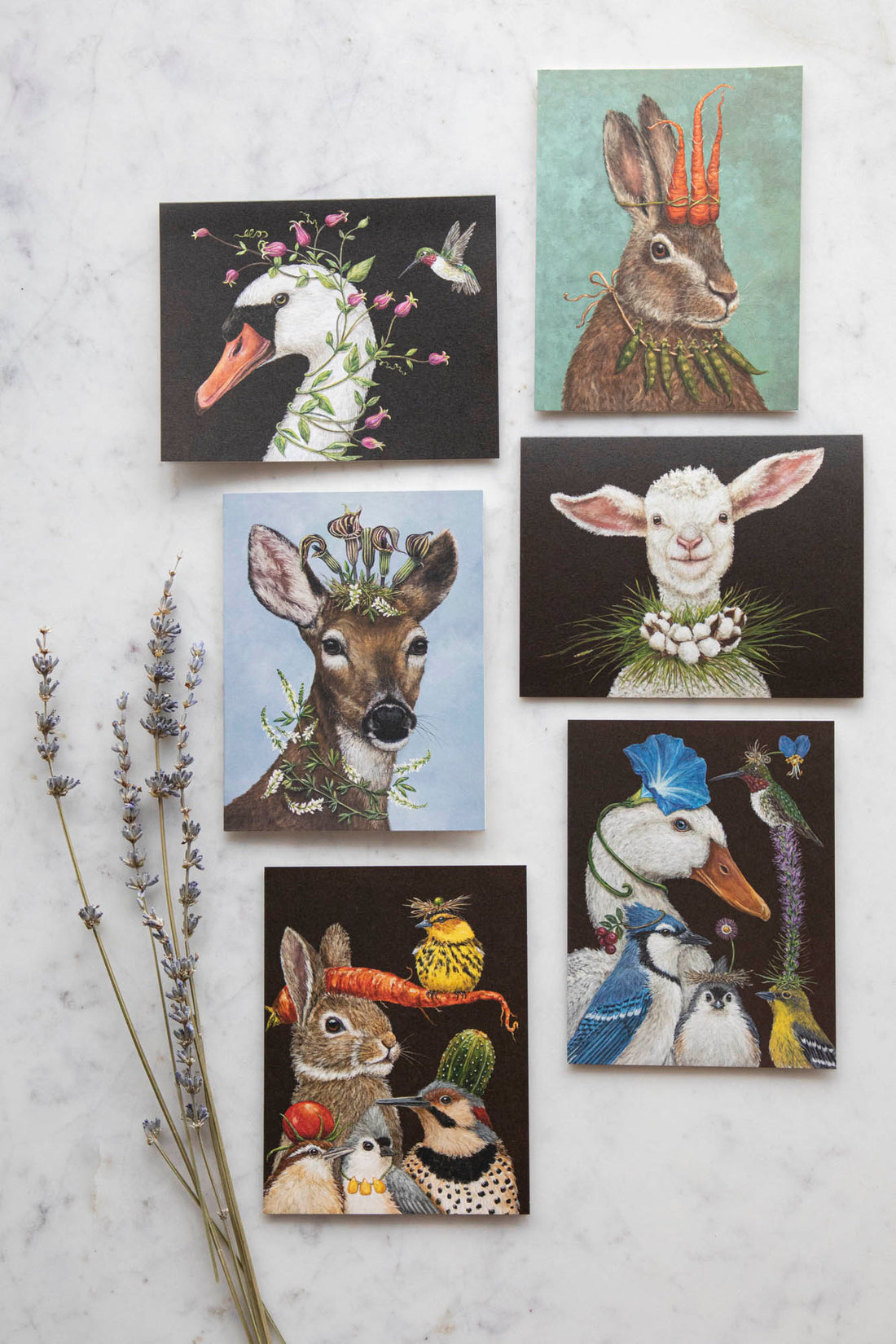 A Hester &amp; Cook Vicki Sawyer Spring Celebrations Card Set featuring animals and flowers on them, perfect for spring celebrations.