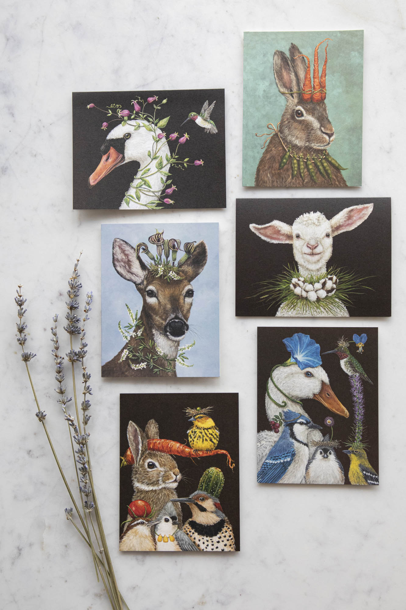 A Hester &amp; Cook Vicki Sawyer Spring Celebrations Card Set featuring animals and flowers on them, perfect for spring celebrations.