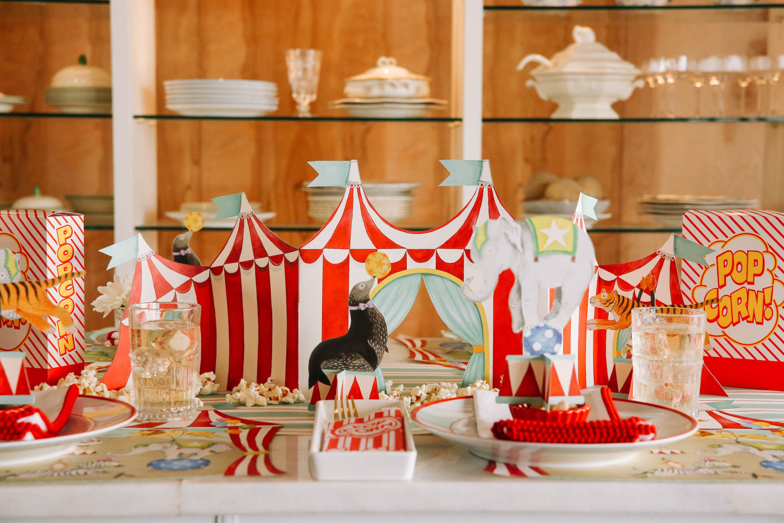 A red and white striped Hester &amp; Cook Circus Tent Centerscape.