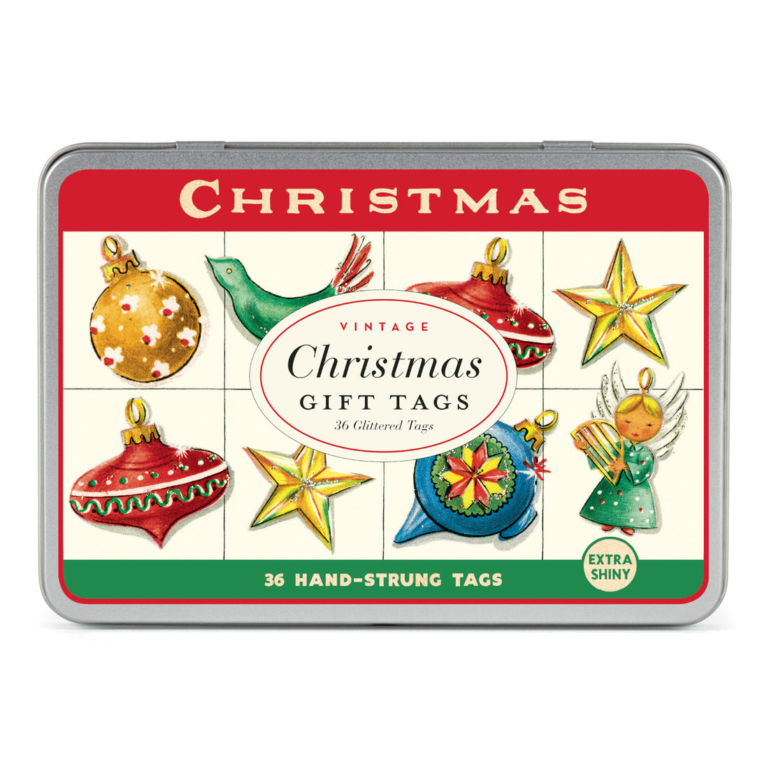 Vintage Christmas Gift Tag tin showing the different gift tag images