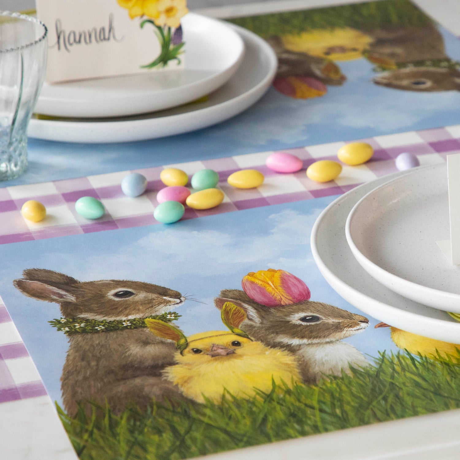 The Garden Gathering Placemat under a vibrant springtime table setting.