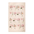 A linen tea towel featuring a pattern of whimsical illustrations of a small people holding  gigantic flowers by the stem. Art by Laura Stoddart. 