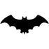 The symmetrical shape of a bat in flight, die-cut from solid black paper.