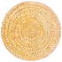 A round illustrated design featuring concentric circles of tan woven fibers.