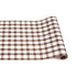 A painted gingham grid check pattern made of light brown lines intersecting at deep brown squares, on a white background.