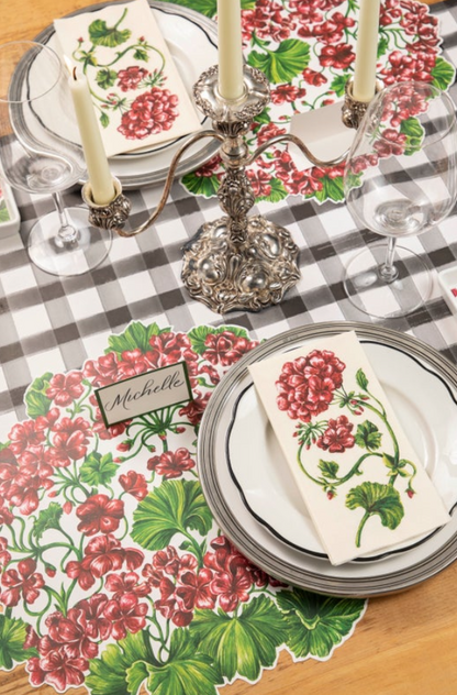 The Black Painted Check Runner under an elegant floral table setting. 