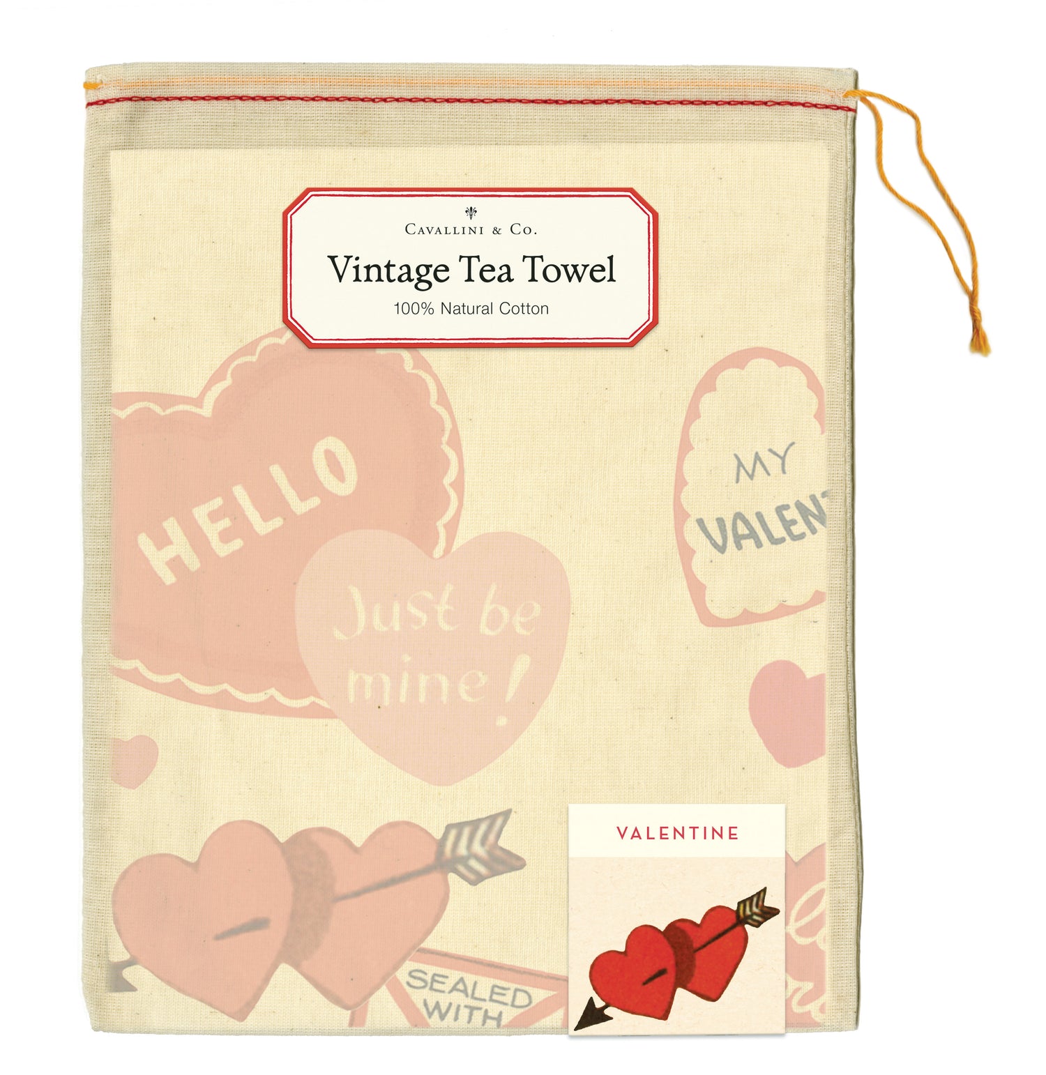 Vintage Valentine Hearts tea towel for Valentine&