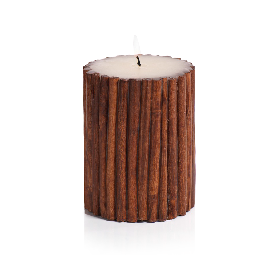 The large Cinnamon Stick Scented Pillar Candle on a white background.