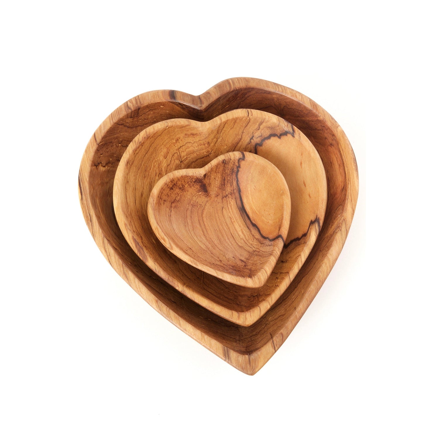 Set of Three Wild Olive Wood Nesting Heart Bowls