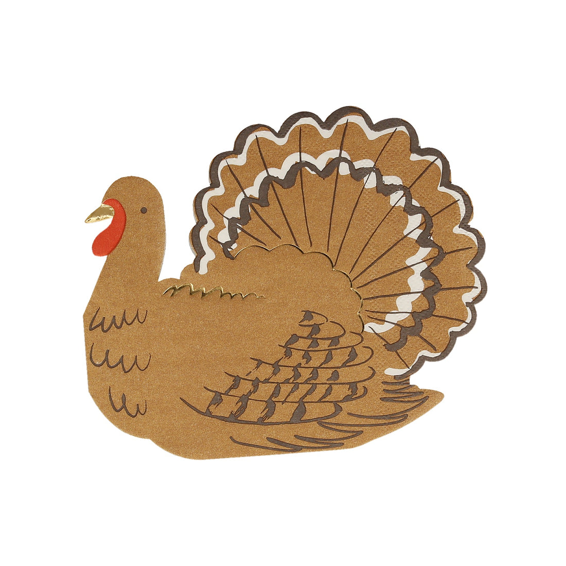 Paper Napkin in the shape of a turkey with shiny gold beak 