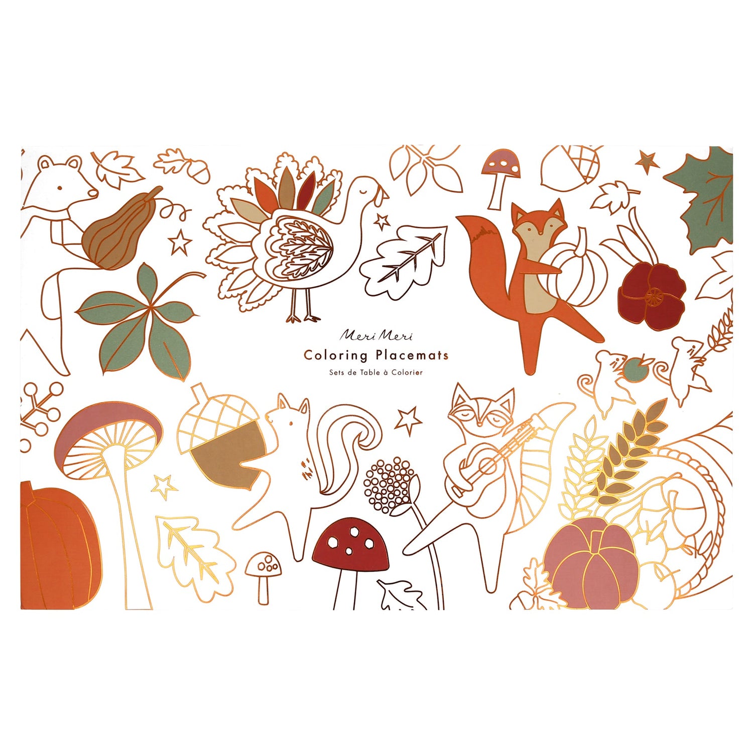 Package with woodland animals holding pumpkins and acorns