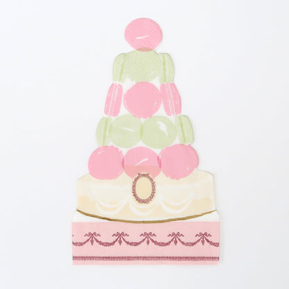 An image of a Meri Meri Ladurée Paris Macaron Pyramid Napkins, elegantly embellished with gold foil.