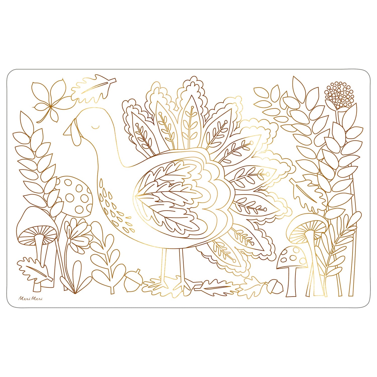 Coloring Placemat with turkey and foliage on it