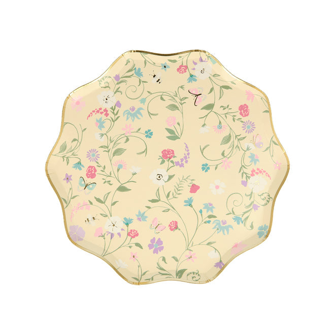 A yellow Ladurée Paris Floral Side Plate with a floral design on it by Meri Meri.