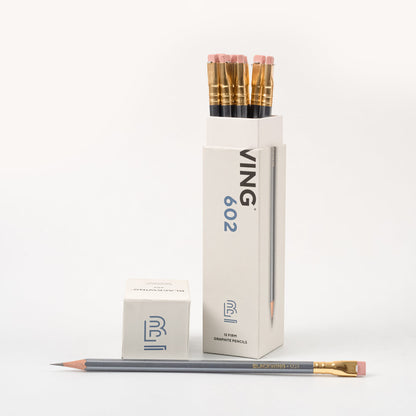 A box of Blackwing 602 pencils (Set of 12) with graphite core against a white background.