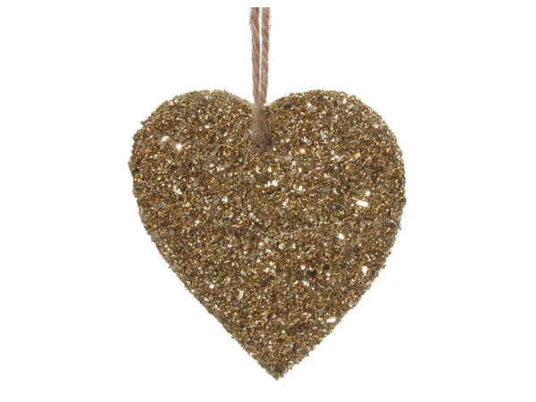 Gold Glass Glitter Heart Ornament